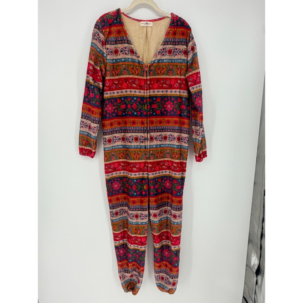Natural Life Snuggly Pajamas S Colorful Sherpa Lined Floral Loungewear Boho Cozy